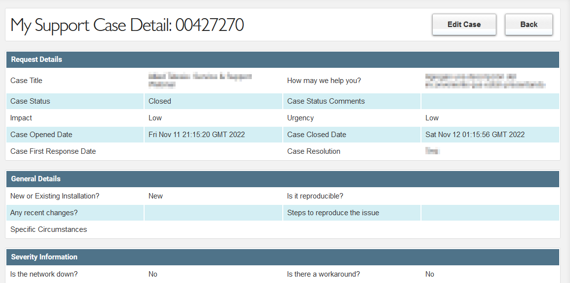 My Support Case detail